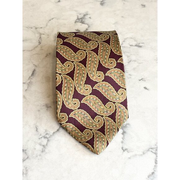 Chaps Ralph Lauren Men’s Silk Necktie Paisley Burgundy Green Tan - Picture 2 of 5